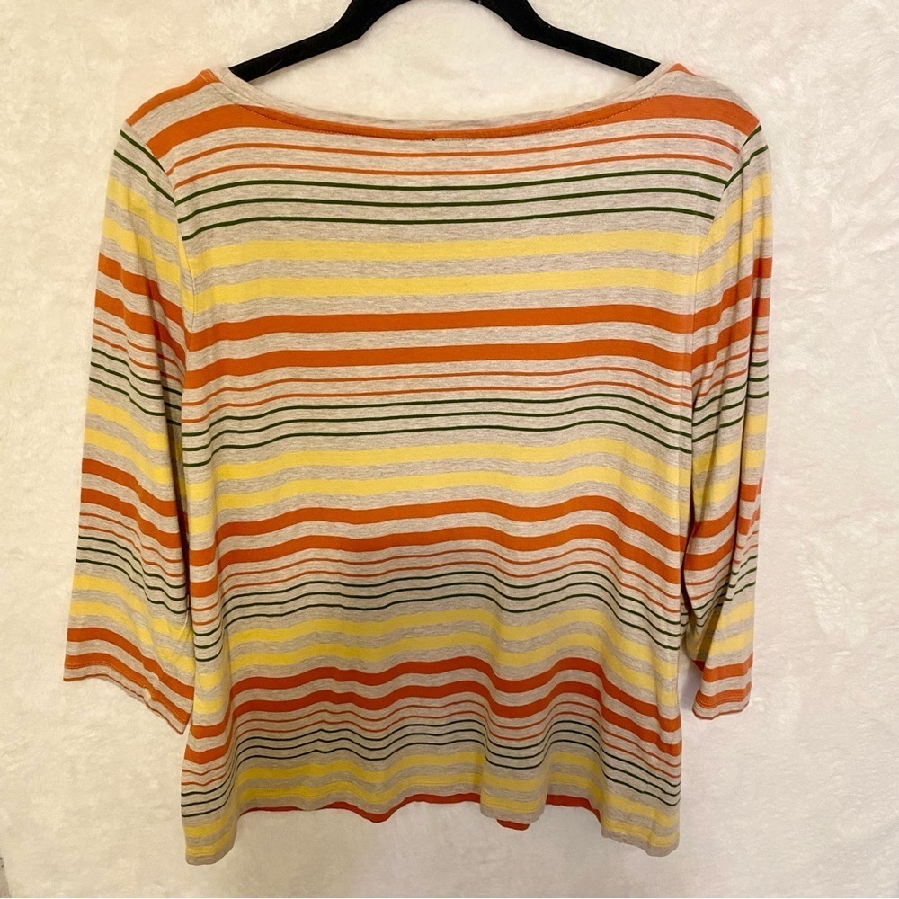 Talbots Gray Striped Yellow Green Orange Top 2X Cotton Capsule Layering Basics - Picture 3 of 6